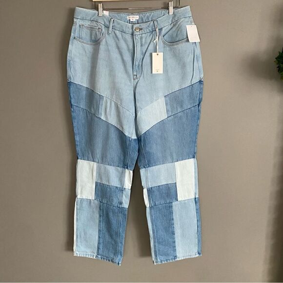 Good American Patchwork Straight Leg Jeans Sz 15 NWT - Picture 1 of 9